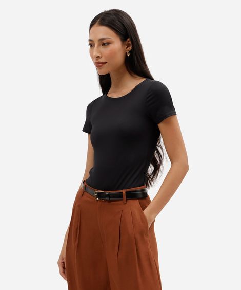 body feminino decote redondo manga curta preto