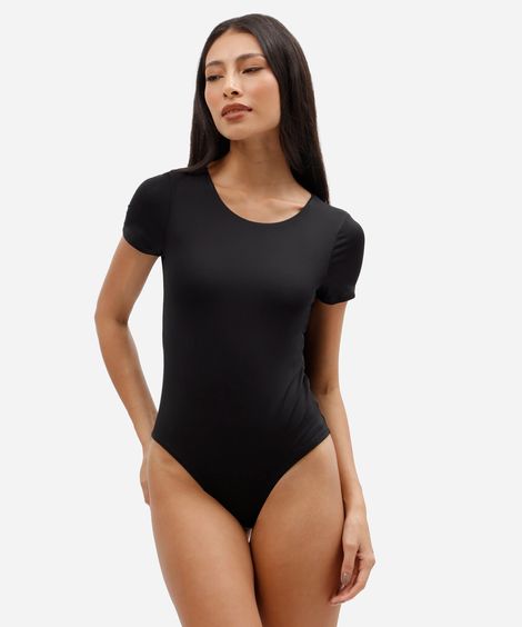 body feminino decote redondo manga curta preto