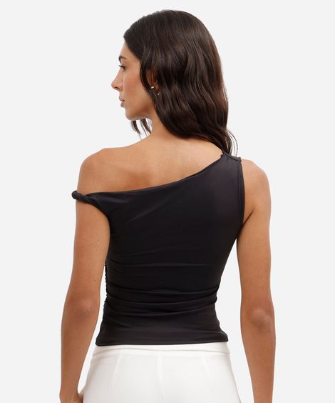 blusa feminina assimétrica franzida preta