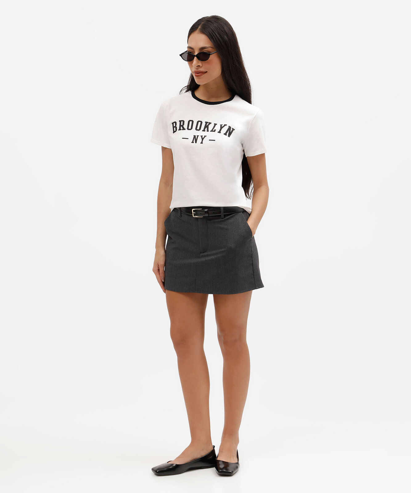 camiseta slim feminina de algodão manga curta estampada básica off white