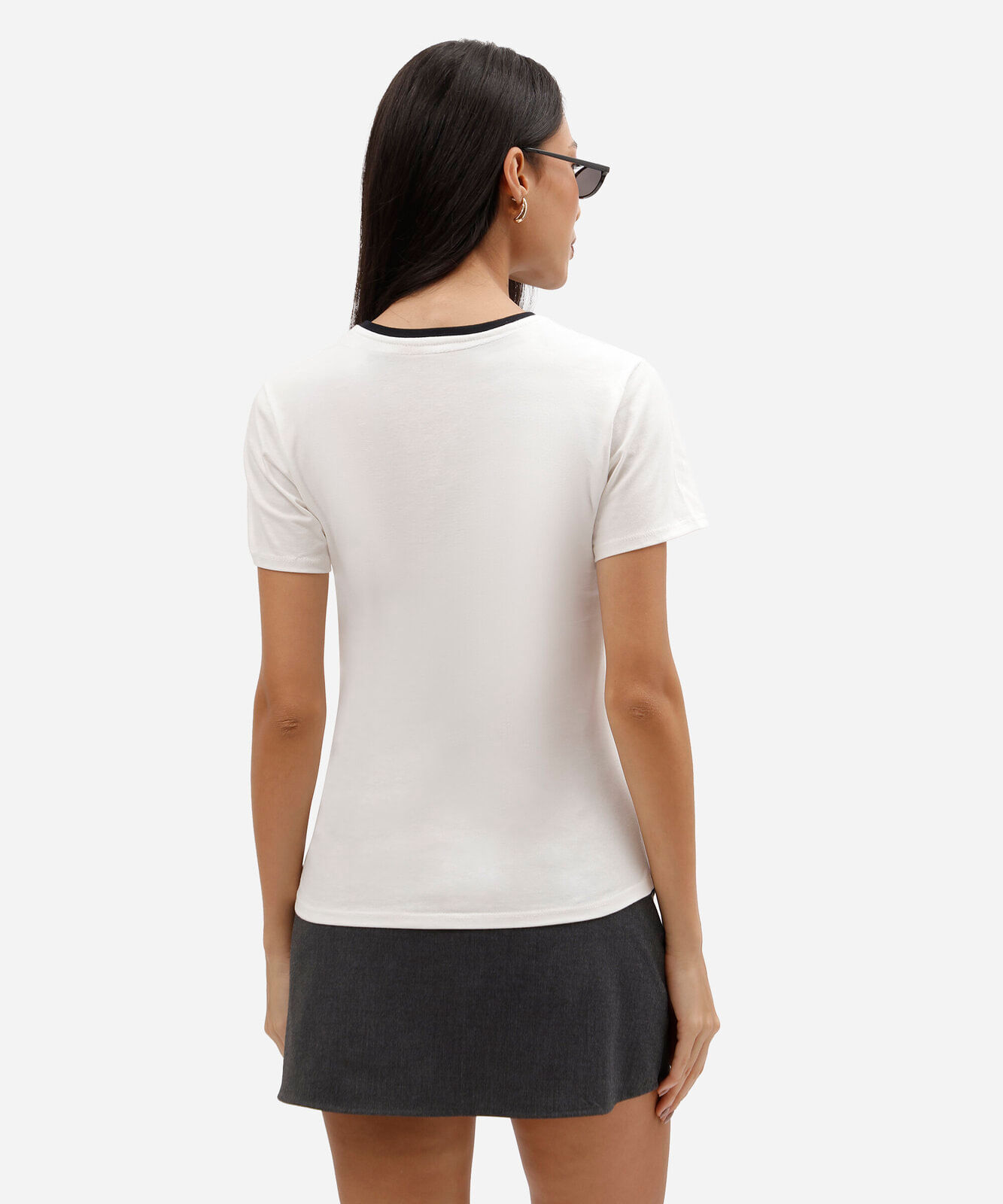 camiseta slim feminina de algodão manga curta estampada básica off white