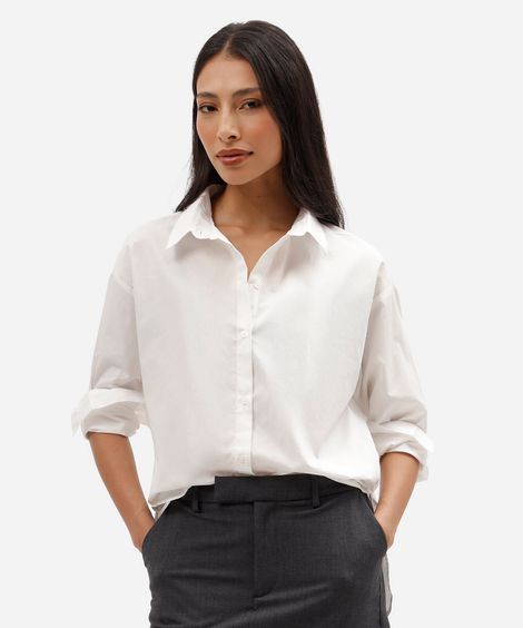 camisa oversized feminina de algodão manga longa off white
