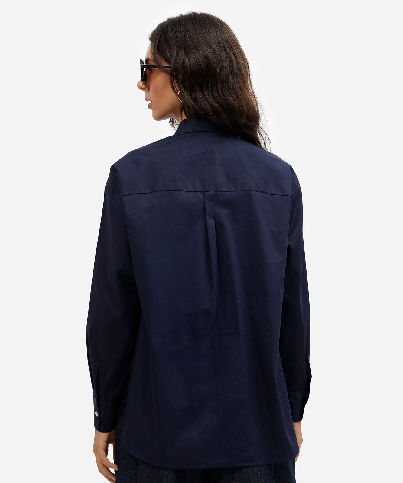 camisa feminina de algodão manga longa oversized azul