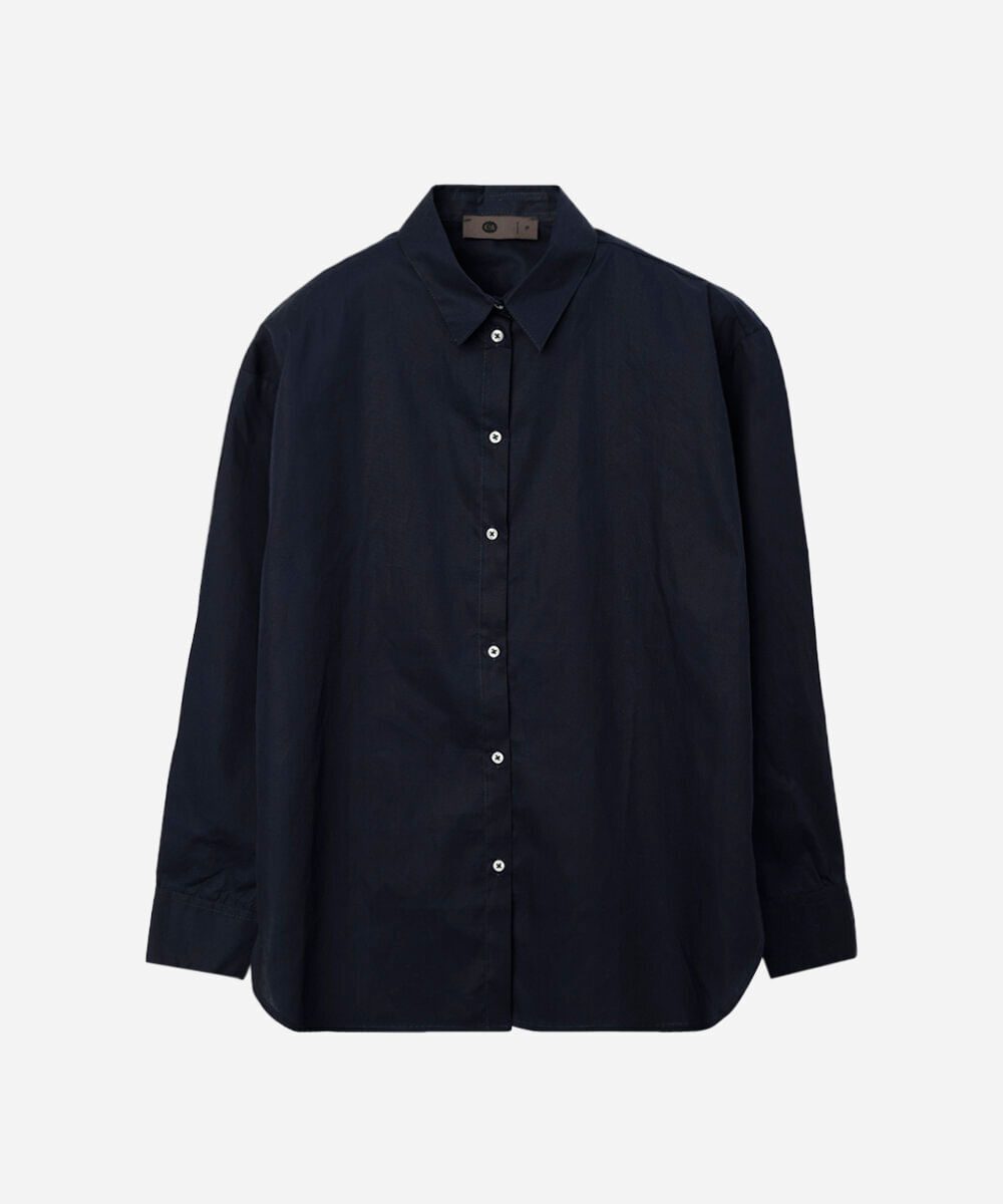 camisa feminina de algodão manga longa oversized azul