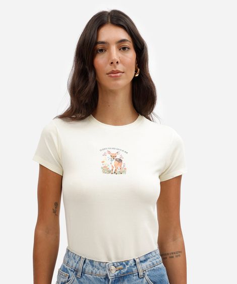 blusa baby look feminina de algodão manga curta estampada amarela