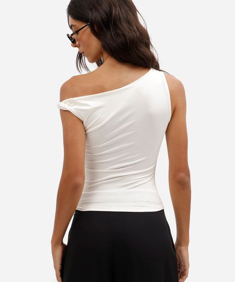 blusa feminina assimétrica franzida off white