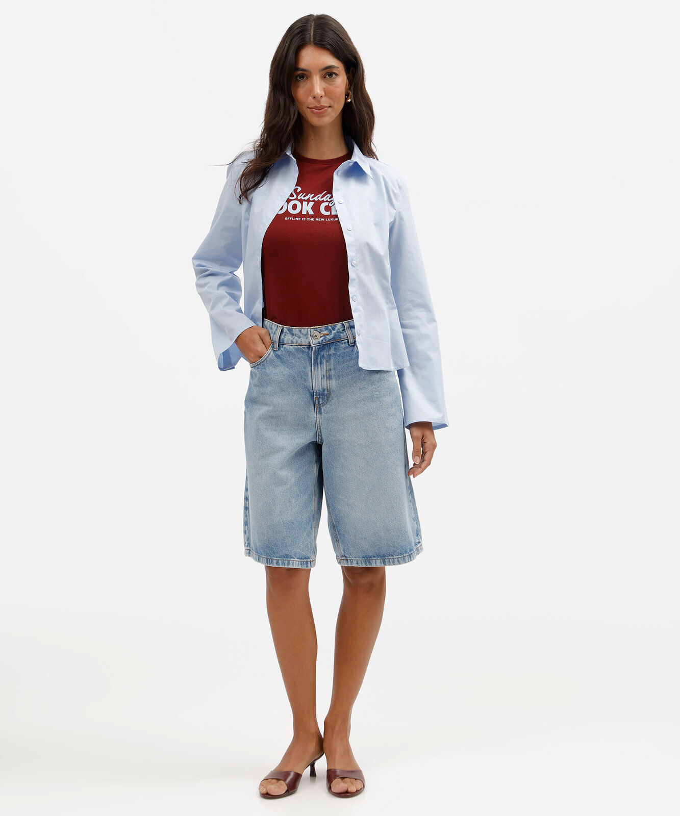 camiseta slim feminina de algodão manga curta estampada vinho