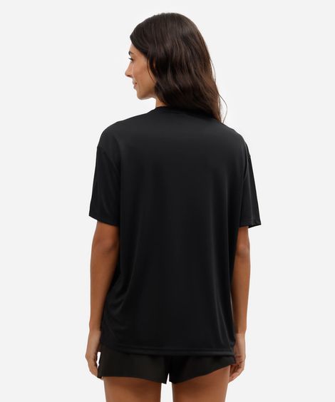 camiseta esportiva feminina manga curta estampada pilates preta
