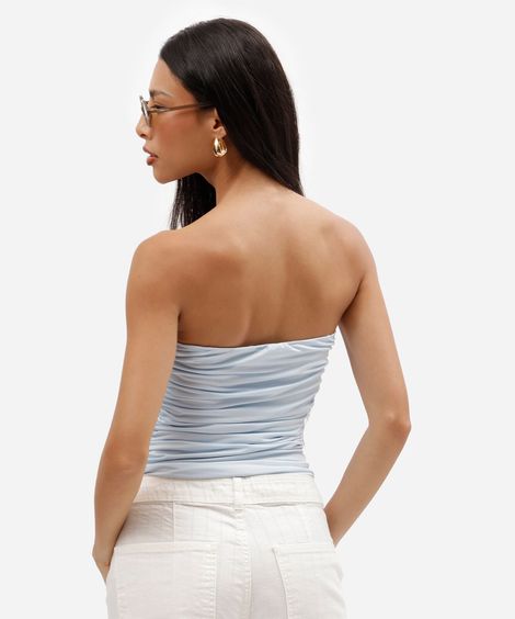 cropped feminino drapeado em malha azul