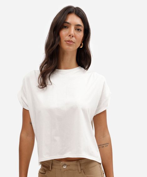 blusa feminina de algodão manga curta com pregas off white