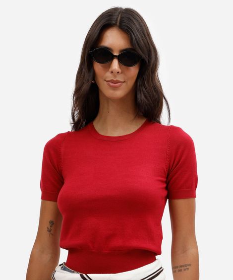blusa cropped feminina de tricot manga curta vermelha