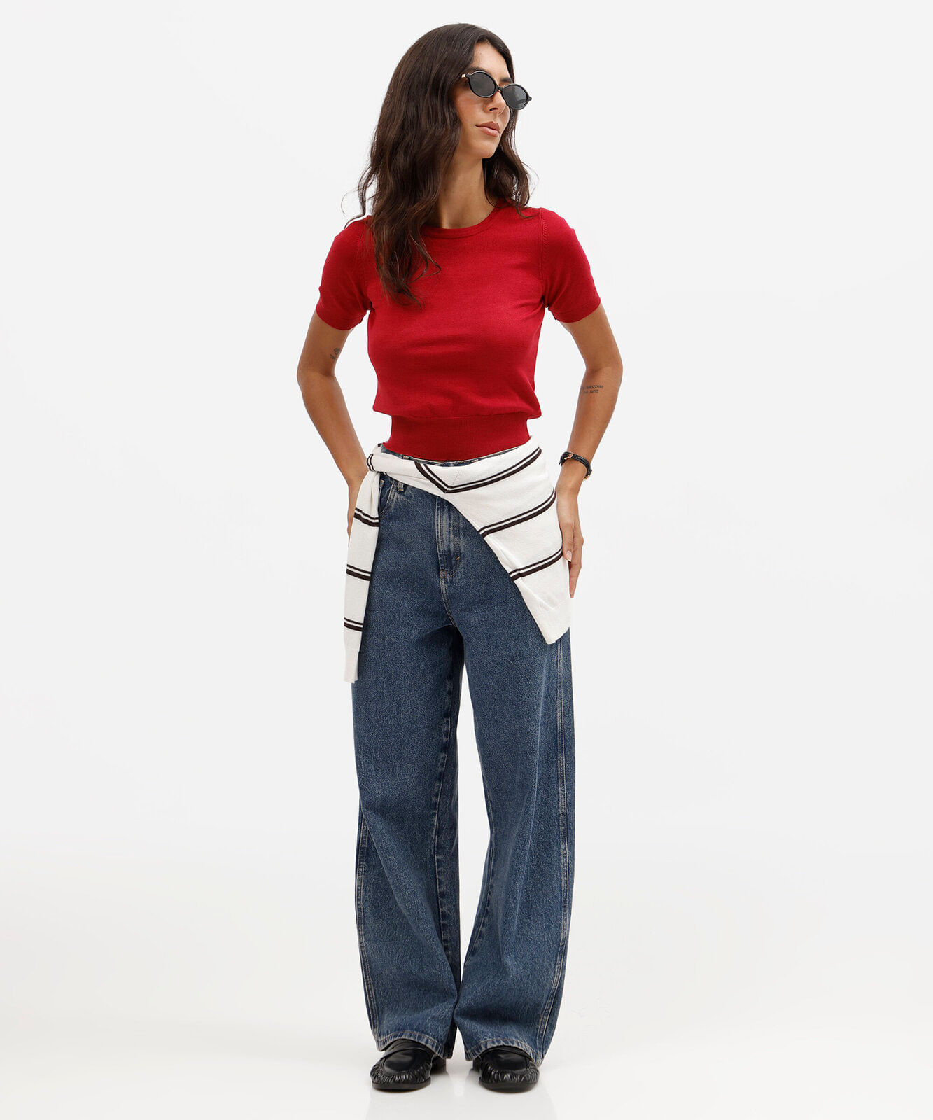 blusa cropped feminina de tricot manga curta vermelha