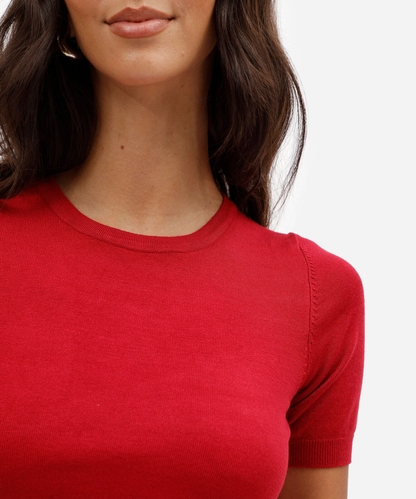 blusa cropped feminina de tricot manga curta vermelha