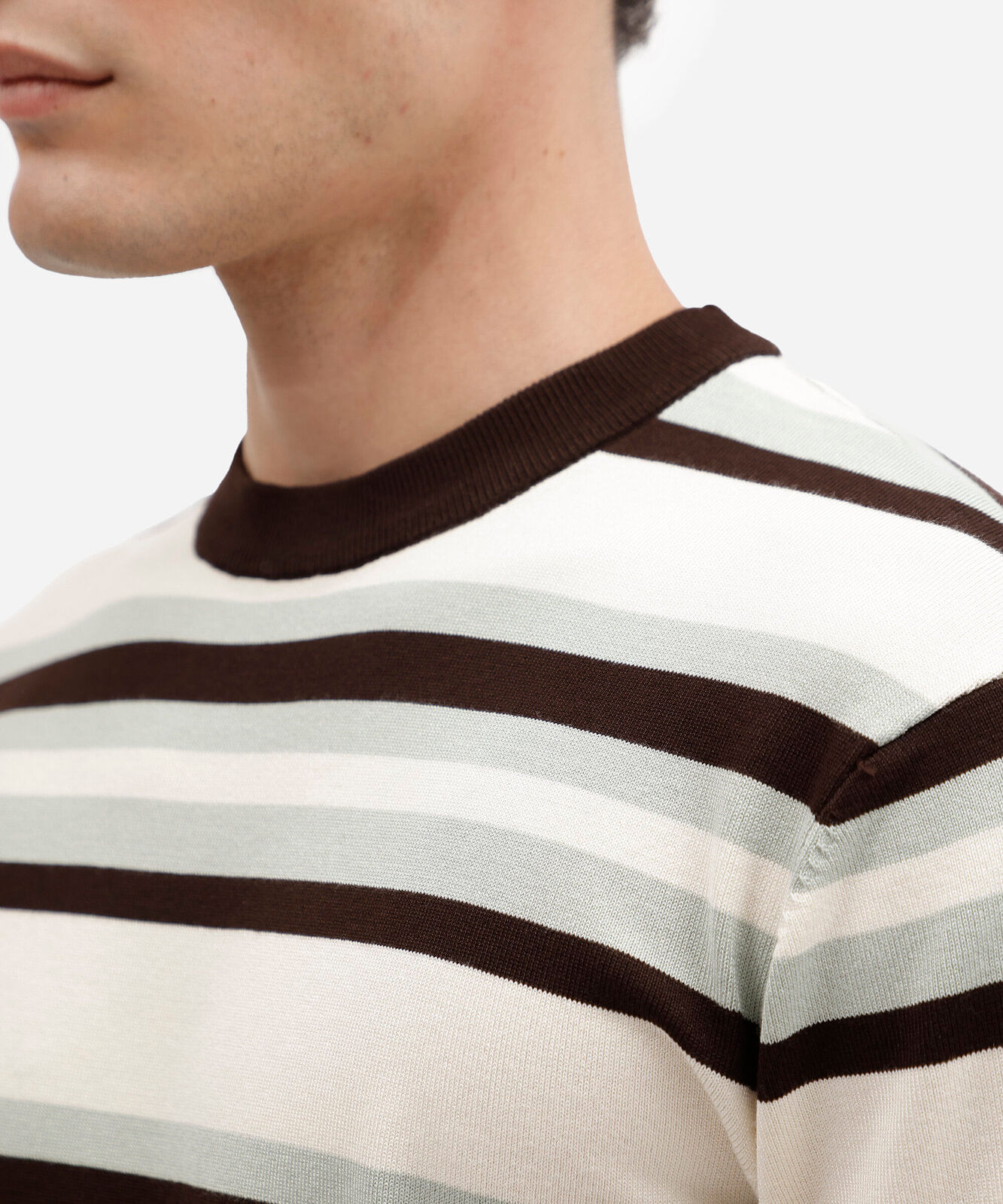 camiseta masculina de tricot manga curta listrada verde