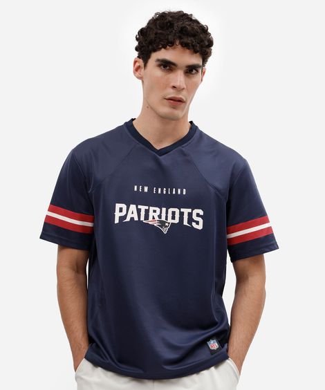 camiseta esportiva masculina gola v manga curta patriots nfl azul