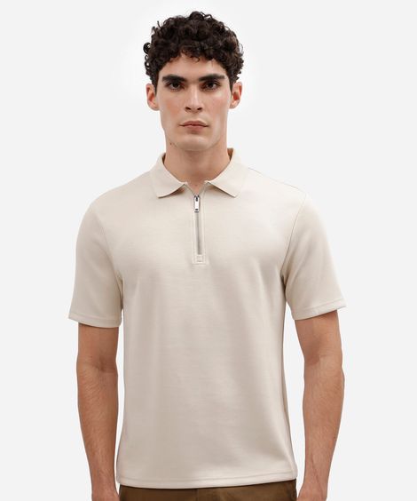 polo masculina com viscose manga curta bege