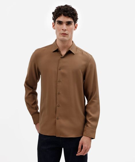 camisa masculina com viscose manga longa marrom