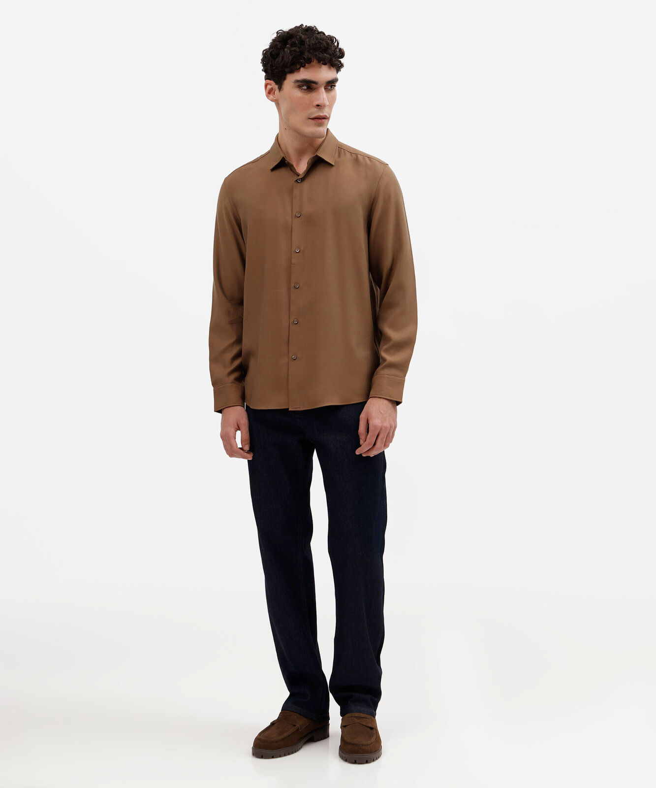 camisa masculina com viscose manga longa marrom