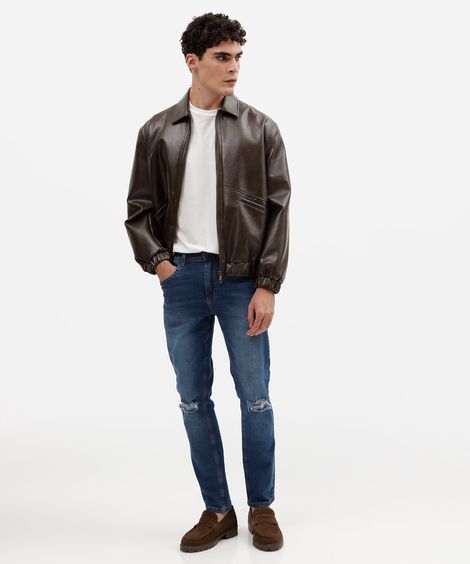 calça skinny masculina jeans destroyed azul