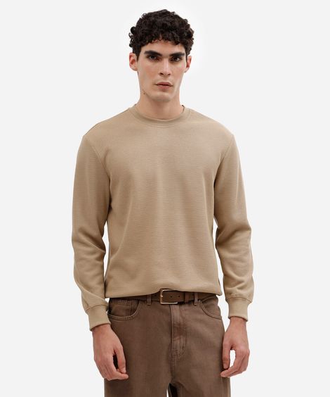 blusa masculina manga longa texturizada bege