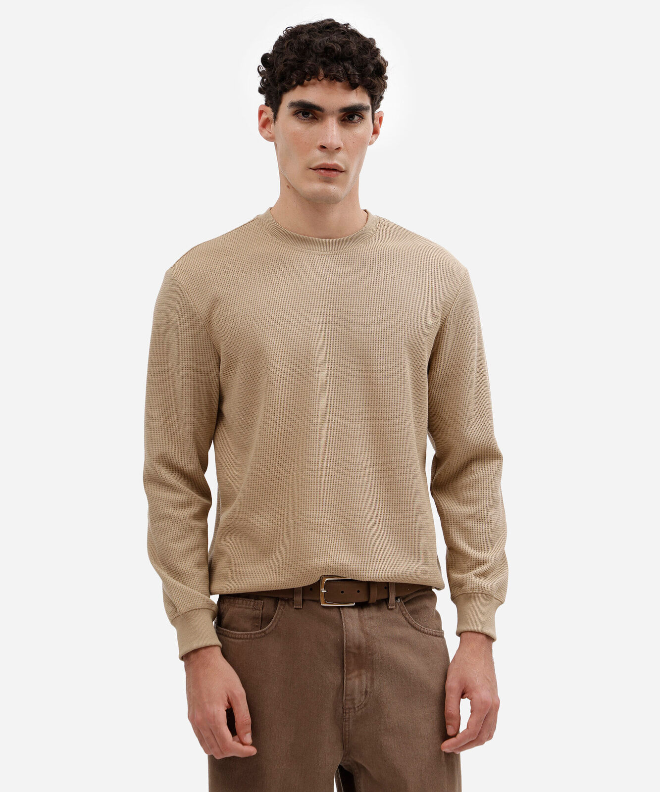 blusa masculina manga longa texturizada bege