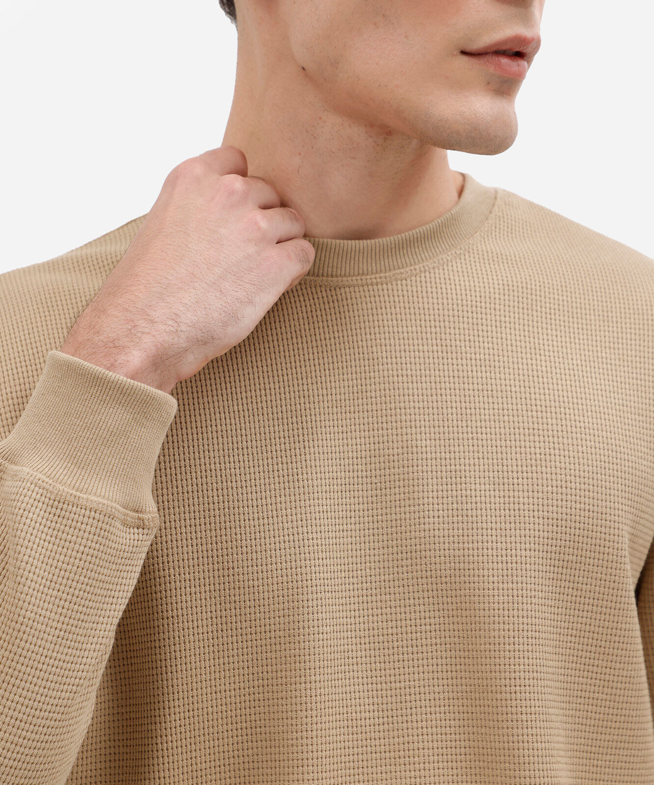 blusa masculina manga longa texturizada bege