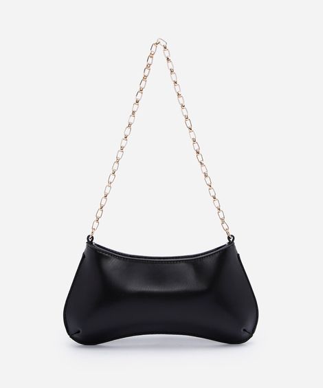 bolsa feminina shoulder baguete com alça de corrente preta
