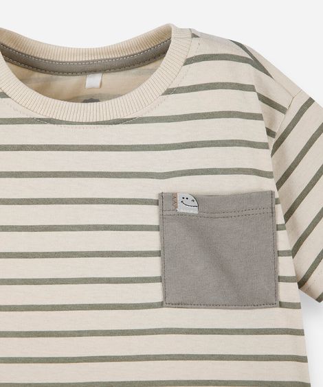 conjunto curto infantil de algodão listrado verde