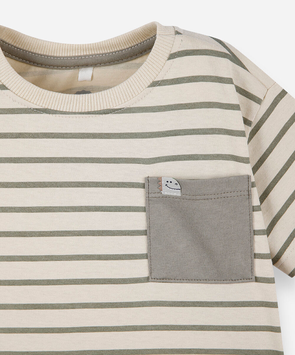 conjunto curto infantil de algodão listrado verde