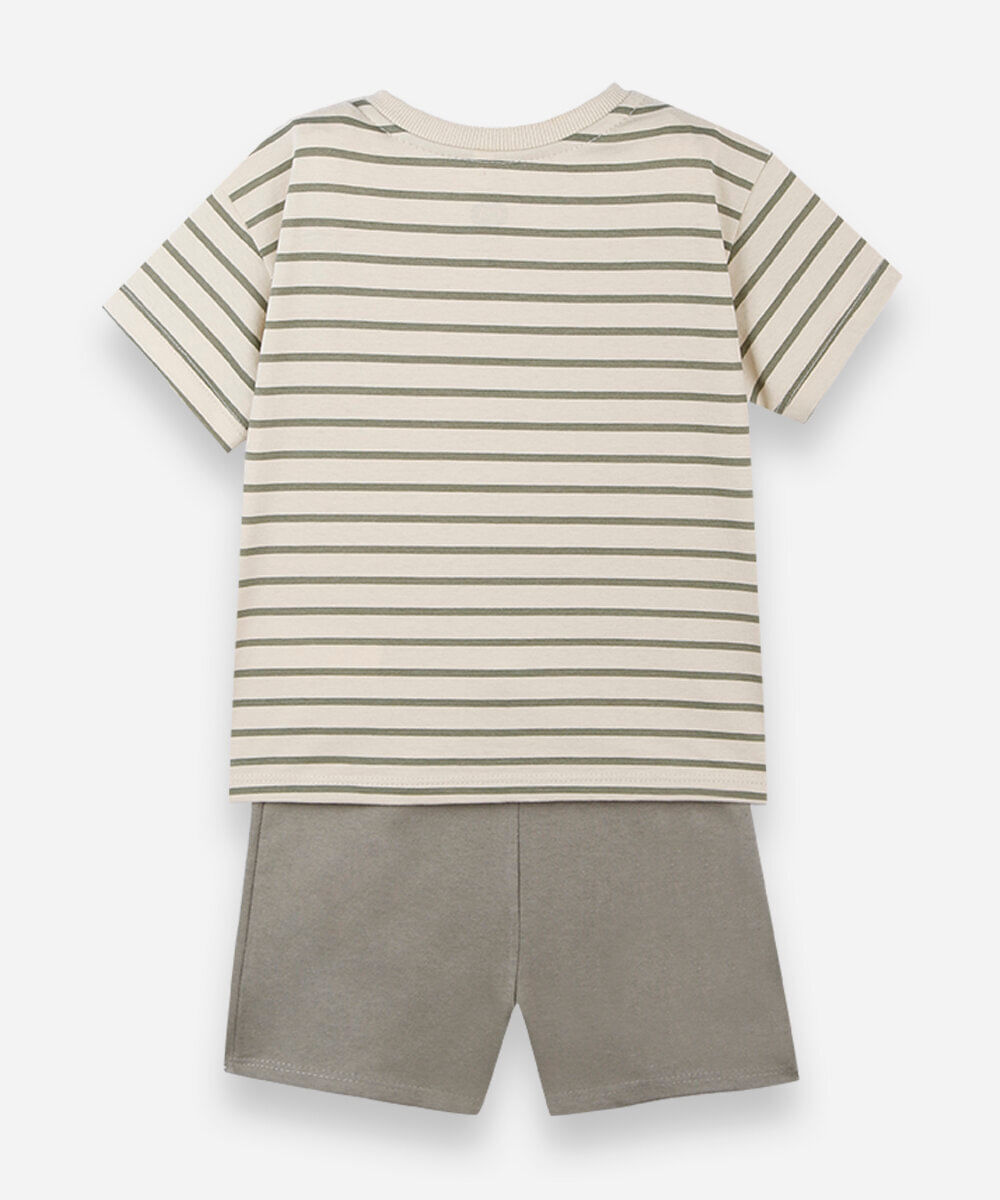 conjunto curto infantil de algodão listrado verde