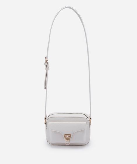 bolsa feminina crossbody texturizada com bolso frontal e fecho metálico off white