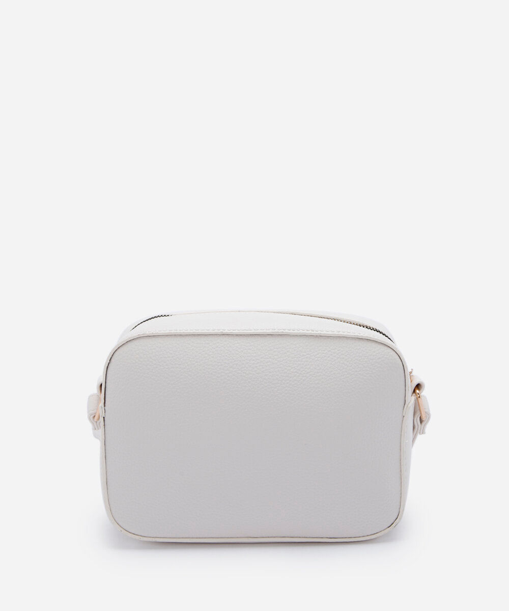 bolsa feminina crossbody texturizada com bolso frontal e fecho metálico off white
