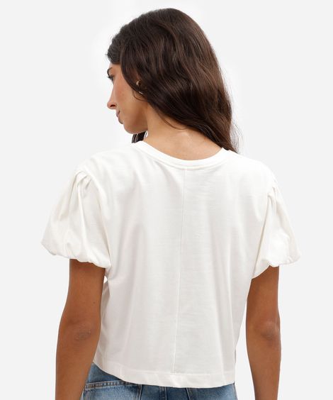 camiseta cropped feminina de algodão manga bufante off white