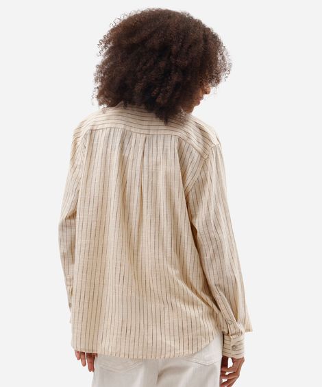 camisa feminina de algodão manga longa listrada amarela