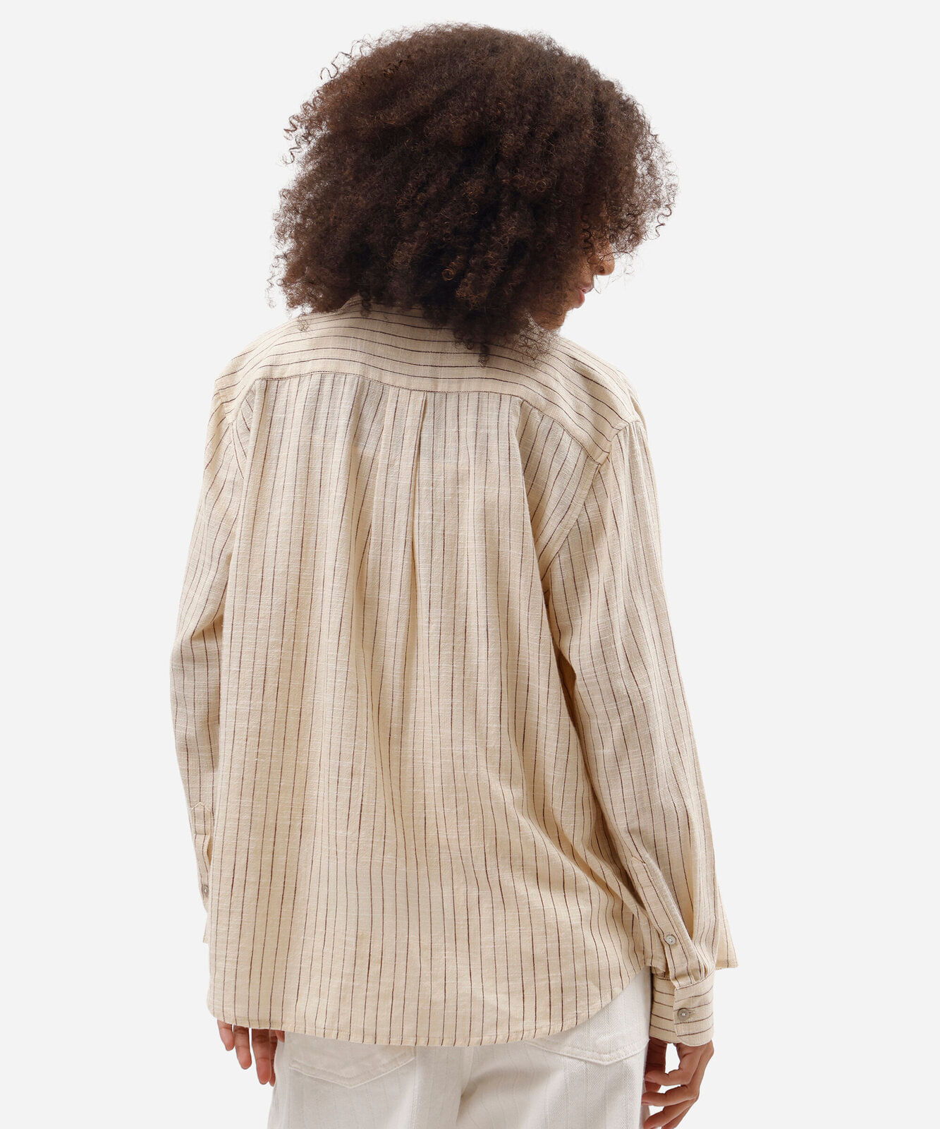 camisa feminina de algodão manga longa listrada amarela