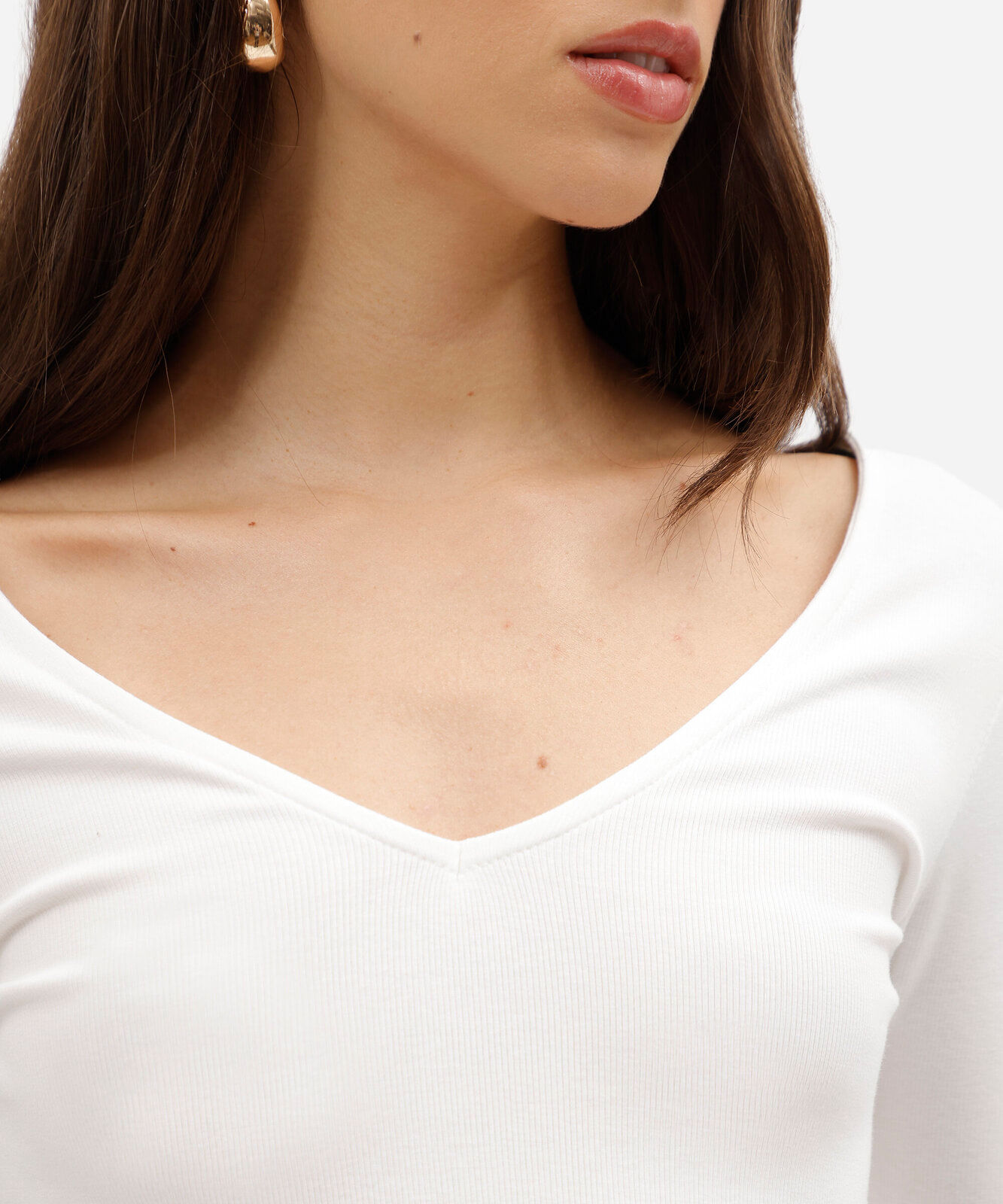 blusa feminina de algodão decote v manga longa off white
