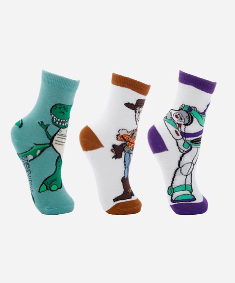 Kit de 3 meias infantil cano longo toy story colorido