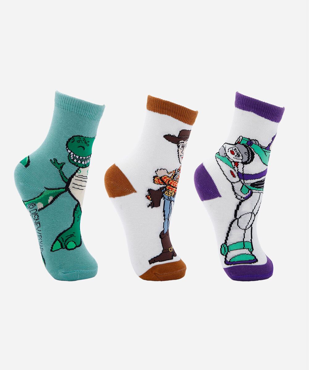 Kit de 3 meias infantil cano longo toy story colorido