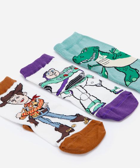 Kit de 3 meias infantil cano longo toy story colorido