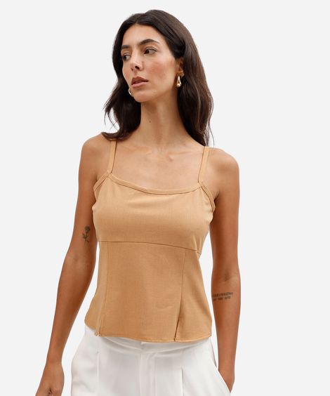 blusa peplum feminina com viscose alça fina marrom