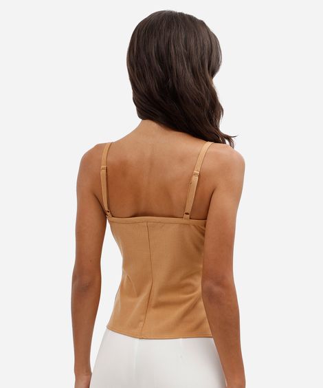 blusa peplum feminina com viscose alça fina marrom