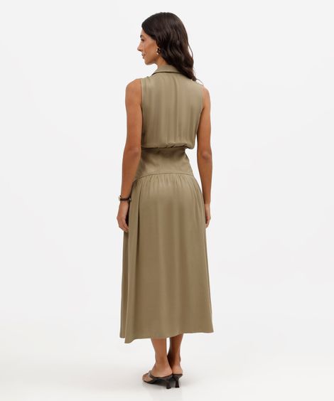 vestido midi chemise feminino de viscose com recorte verde