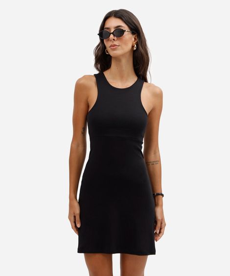 vestido curto feminino de algodão decote halterneck básico preto