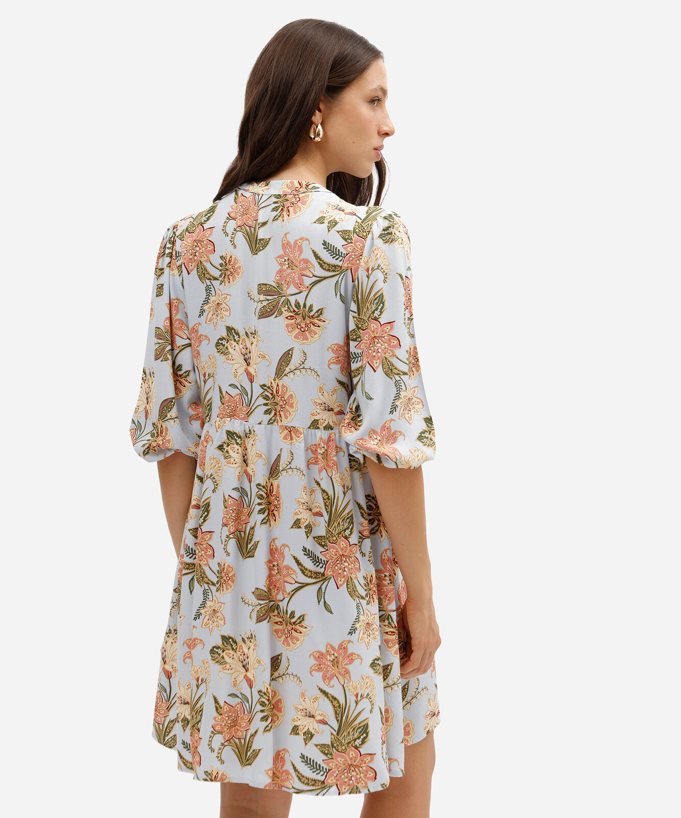 vestido curto feminino de viscose decote v floral azul