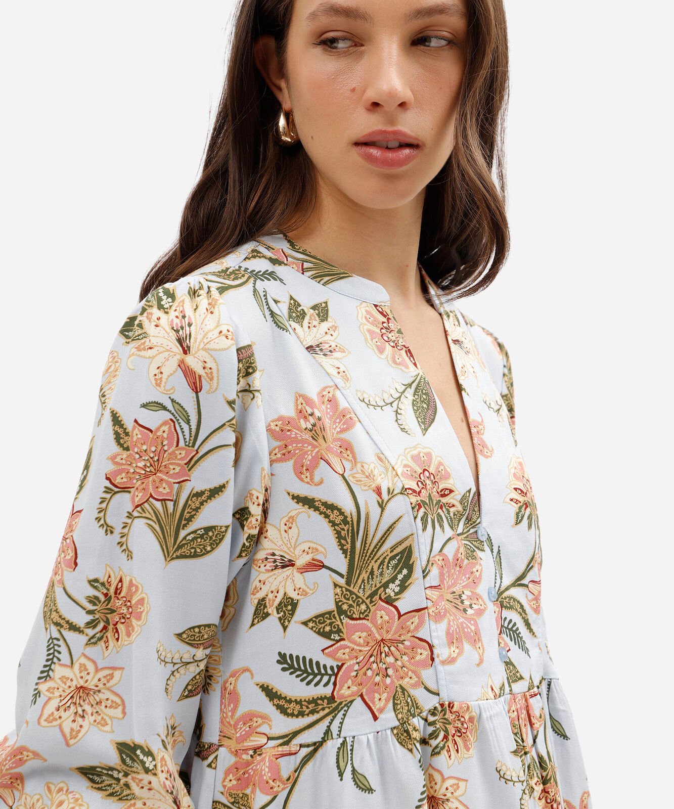 vestido curto feminino de viscose decote v floral azul