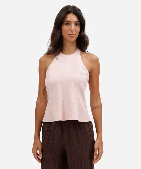 blusa feminina com viscose frente única texturizada rosa