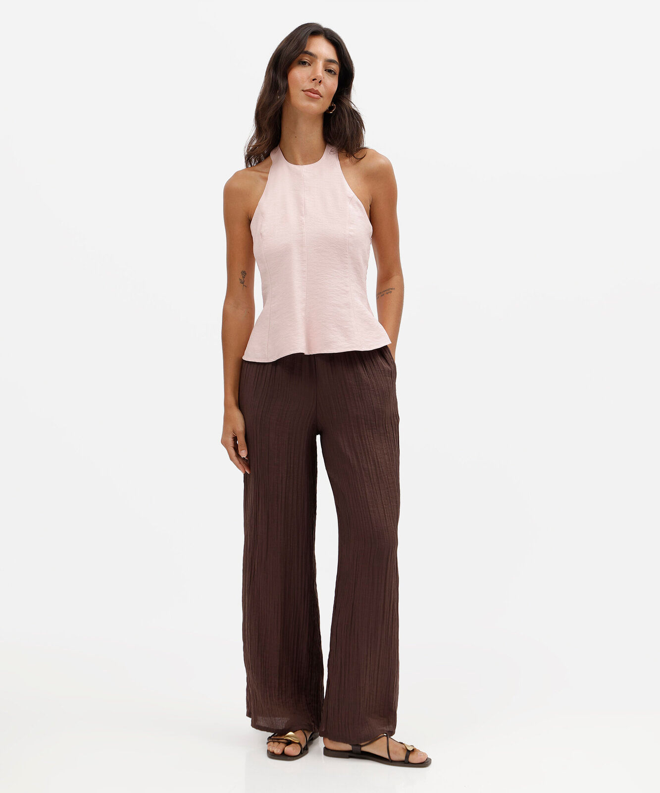 blusa feminina com viscose frente única texturizada rosa