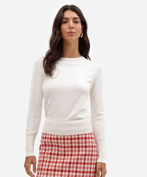 suéter feminino de tricot gola redonda off white