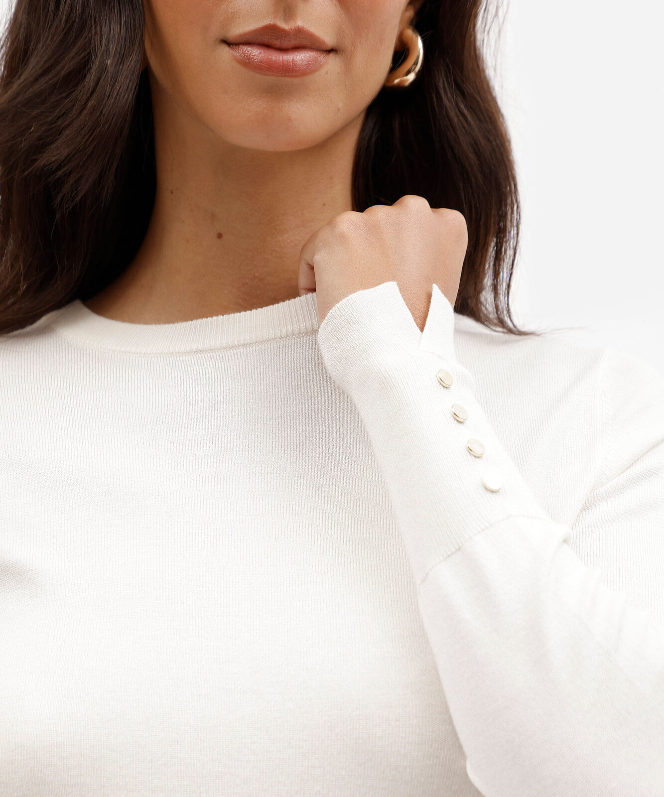 suéter feminino de tricot gola redonda off white