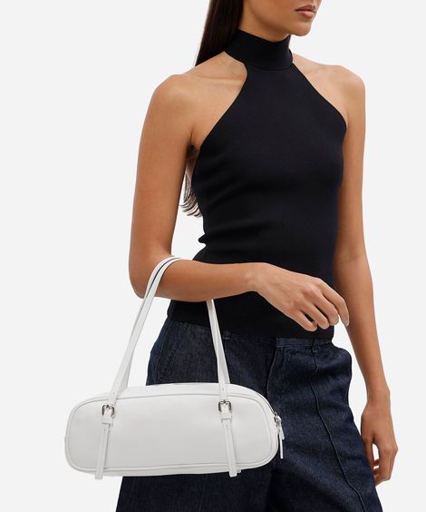 bolsa bowling feminina de ombro com fivelas off white